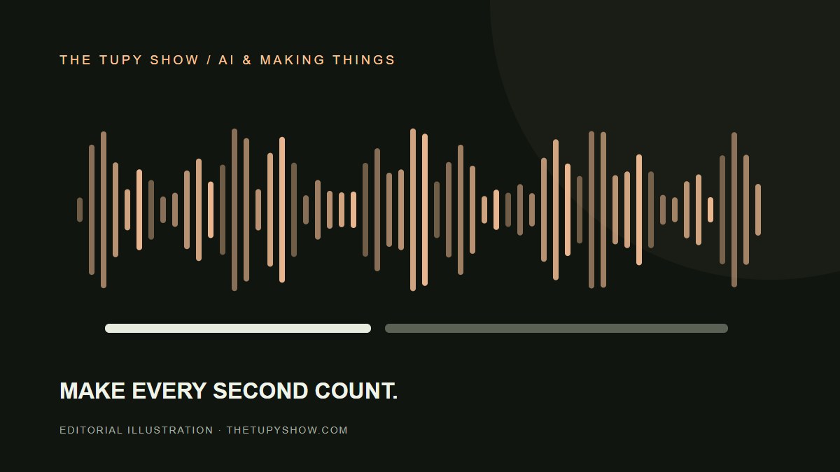 Illustrated voiceover timeline with a waveform and caption blocks